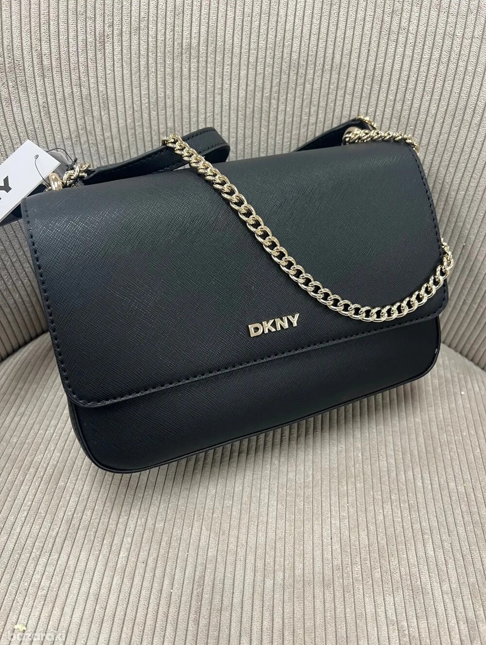 DKNY Black Saffiano Leather Chain Strap Crossbody Bag